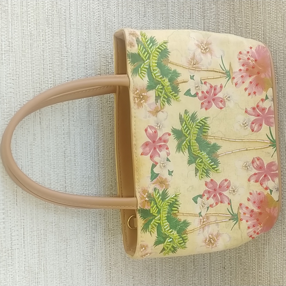 Tropical Print Beaded Hand Bag